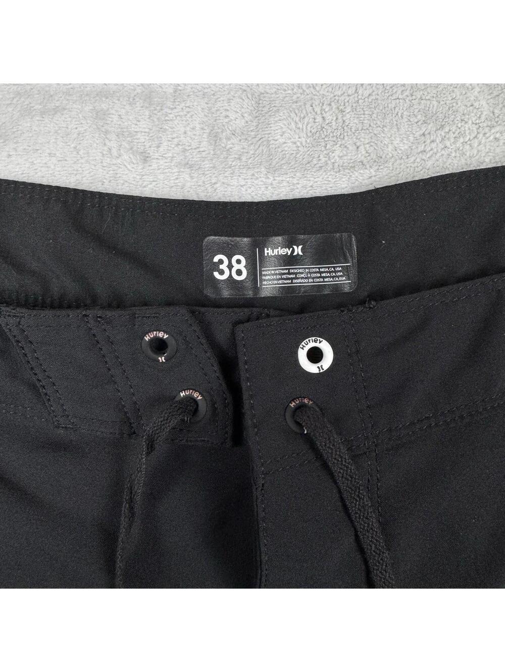 Hurley Phantom Black Board Shorts White Stripe Surf Swim Size 38 Unlined Coastal - Picture 3 of 8